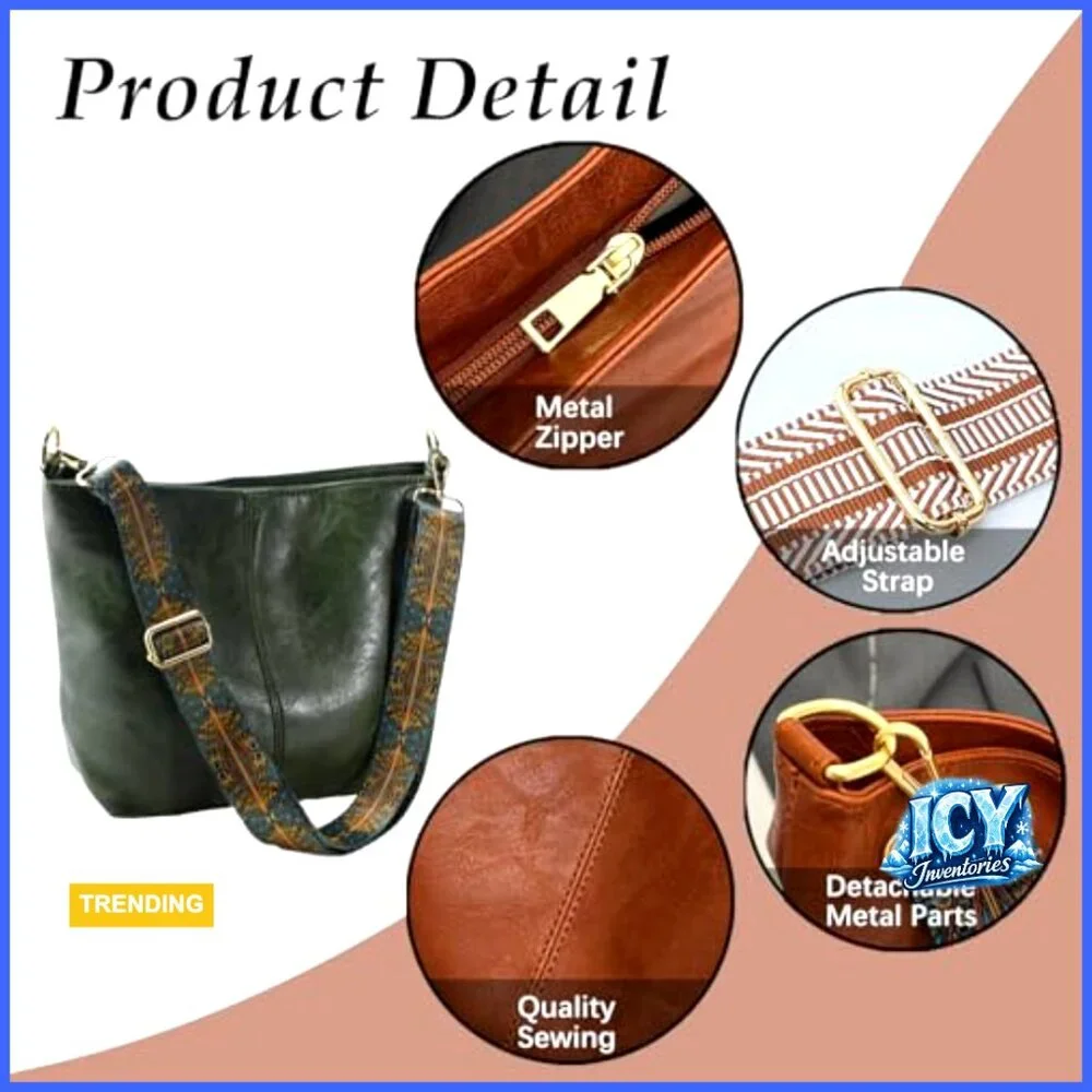 Vegan Leather Hobo Crossbody Bag with Adjustable Guitar Strap